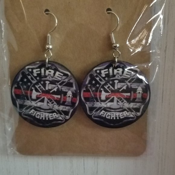 5 for $15 Fun Handmade Fire Fighter Round Earrings - Picture 1 of 3